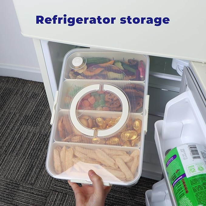 2PCS Divided Snackle Box Dishwasher Safe, Air-tight Snack Box Container, Portable Snack Platters, Divided Serving Tray with Lid and Handle for Candy Fruits Nuts, Veggie Tray 4+8 Compartments