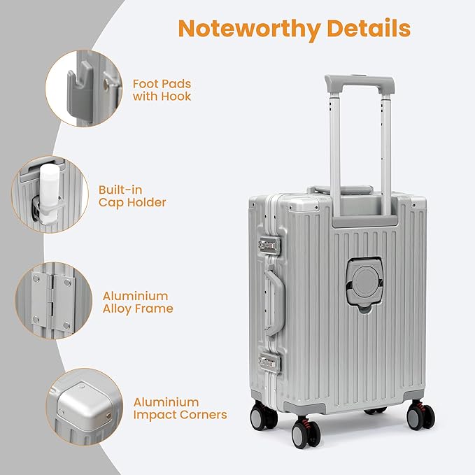 24 Inch Luggage With Spinner Wheels, Aluminum Frame Zipperless Suitcase, PC Lightweight Hard Shell with TSA Lock, Checked Medium Suitcase 24-Inch (Silver)