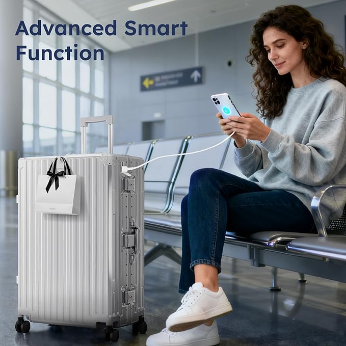 ALPHA CAMP 2 Piece Luggage Sets With Dual Layer Aluminum Frame, TSA Locks, 3-Layer PC 20" Carry-on 28" Checked Lightweight Hardside Zipperless Travel Suitcase Sets, Type-C USB Charging Port