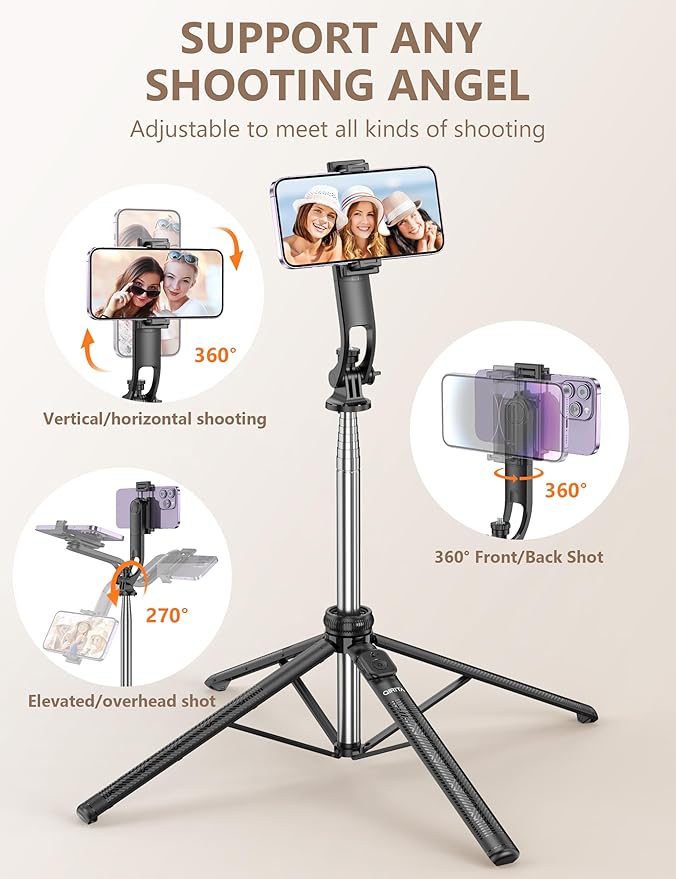 71" Selfie Stick Tripod, All in One Quadripod with Remote & Phone Holder, Extendable Cell Phone Tripod, Travel Tripod Stand Compatible with for Cell Phone & Camera, iPhone, Android,Video Recording