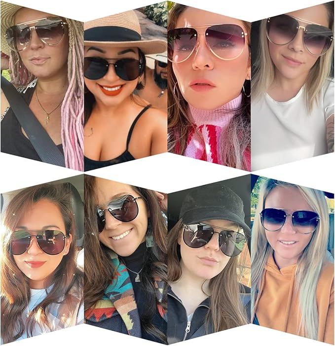 Trendy Oversized Aviator Sunglasses for Women 2025, Cute Retro Aviator Sun Glasses UV Protection Big Shades VF2203