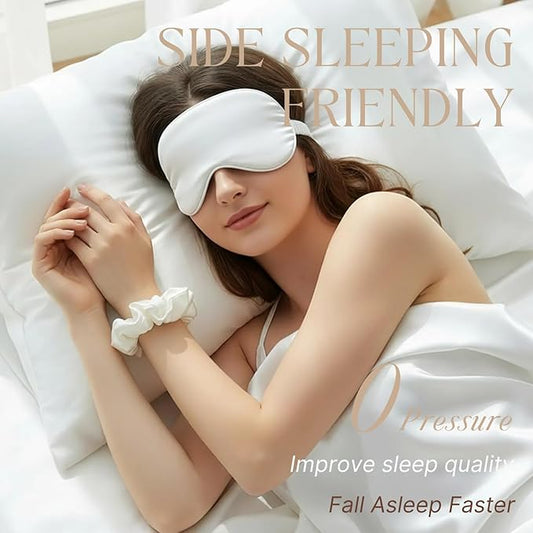 Silk Satin Sleeping Eye Mask, White Sleep Eye Night Blindfold for Women and Men, Soft Breathable Blackout Eyeshade Eye Cover for Travel, Wedding Bridesmaid Gift