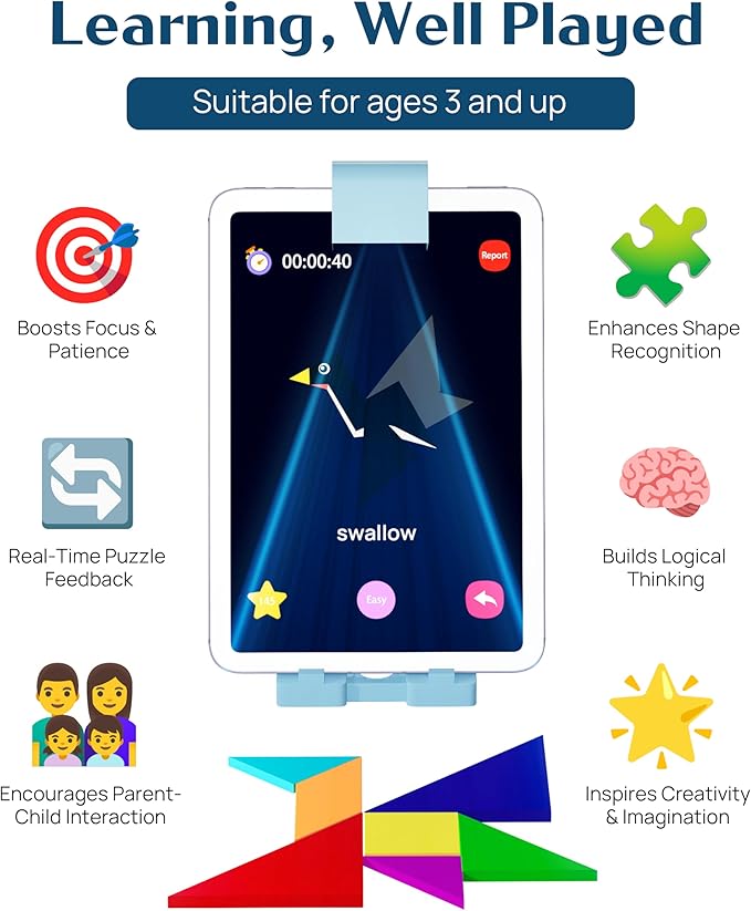 Qxtamo® Innovative AR Tangrams Puzzles Games, 1000+ Animated Sensory Toys, Family Travel Learning Education STEM Toys Birthday Gift Party Favors for Kids Children Boys Girls Teens, Ages 3+ Year Old