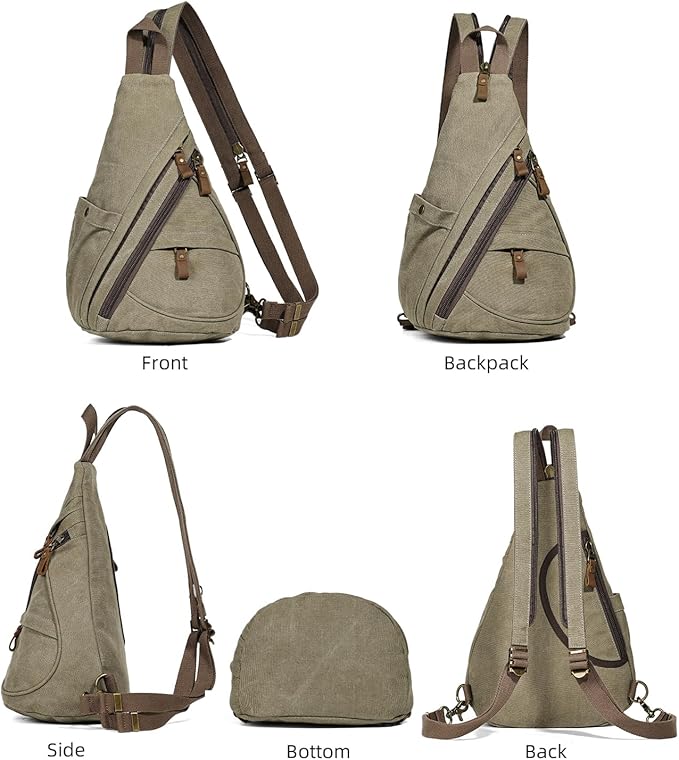 KL928 Canvas Sling Bag - Small Crossbody Backpack Shoulder Casual Daypack Rucksack for Men Women(Large Version)