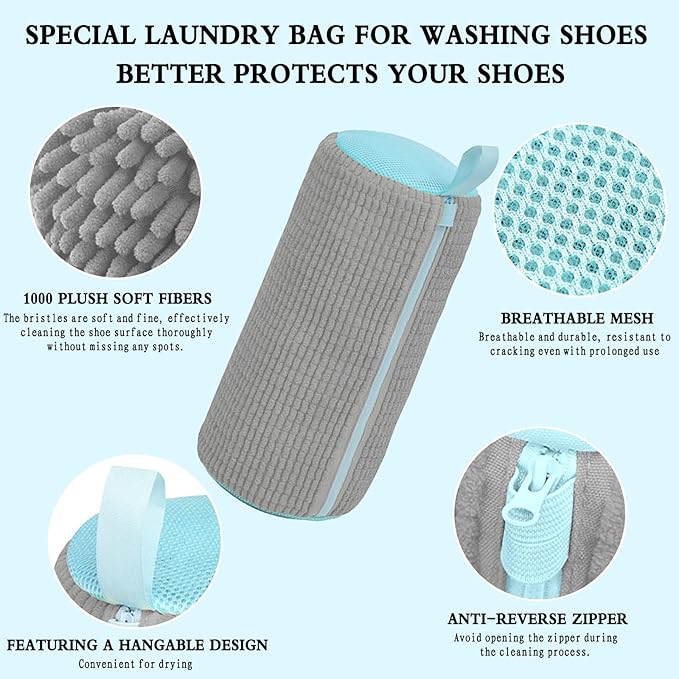 Shoe washing bag, washing machine shoe bag, reusable shoe washing bag, 360 ° deep cleaning, suitable for all shoe types, with self-locking zipper, 2-pack (Grey)