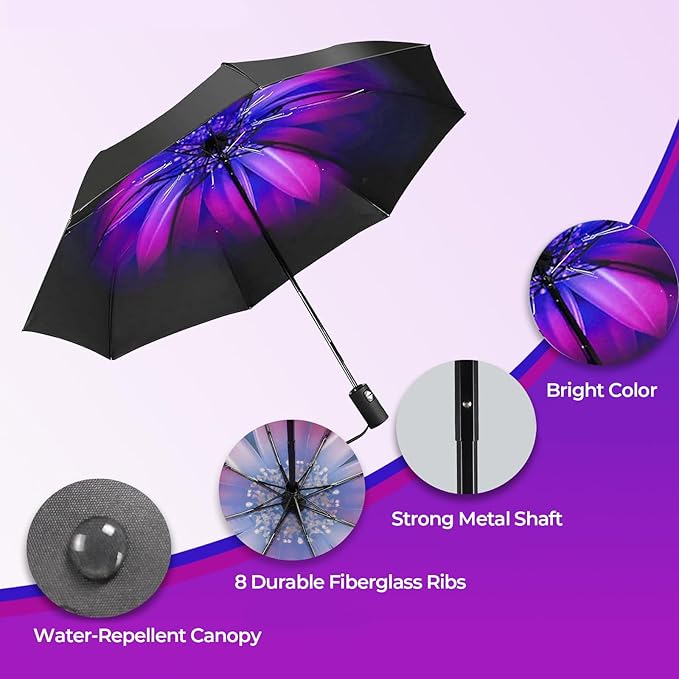 LLanxiry Compact Travel Umbrella, 44" Canopy, Automatic Open/Close Windproof Umbrella, 210T Pongee, 8-Rib Fiberglass, Travel Size Mini, Portable Rain/Sun Umbrellas UPF 50+ with Cover