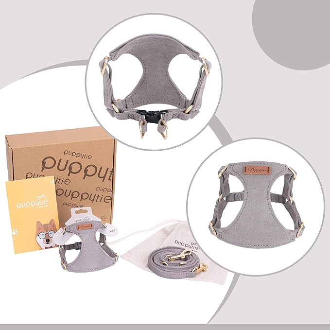 Puppytie No Pull Dog Harness with Multifunction Dog Leash,Soft Adjustable No Choke Escape Proof Pet Harness Vest for Medium Dogs or Large Dogs,Silver Grey,M