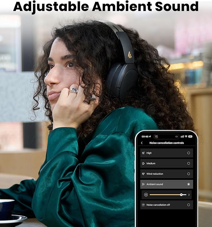 Edifier W80 Over Ear Headphones with -49dB Active Noise Cancelling, LDAC Hi-Res Wired & Wireless, AI Clear Call, Fast Charging, Multipoint Connection, Bluetooth V5.4 - Black