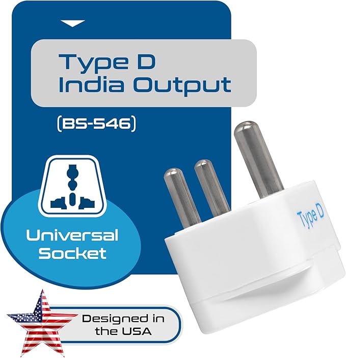 Ceptics India Travel Plug Adapter (Type D) for Pakistan, Nepal, Bangladesh - 3 Pack [Grounded & Universal] (GP-10-3PK)