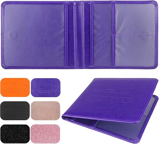 Car Registration and Insurance Holder, Leather Registration and Insurance Card Holder, Vehicle Glove Box Organizer - For Documents, Cards, License (Purple)