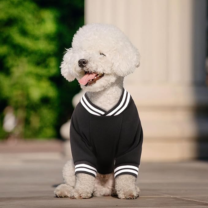 Dog Sweater Brushed Fleece Baseball Jacket Soft Warm Pet Sweatshirt Dog Sweaters for Small Dogs Puppy Sweater Boy Girl Pet(Black-XS)