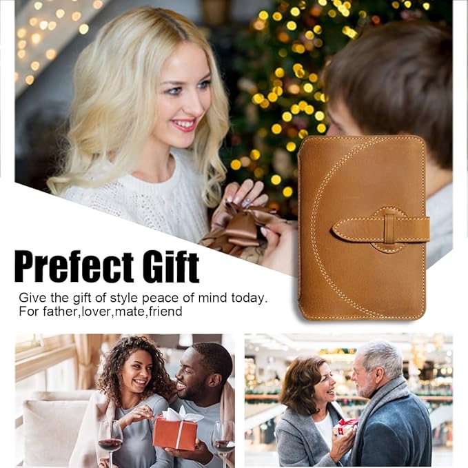 Leather Passport Holder for Travel with Airtag Slot, Passport Wallet for Men & Women,1-3 Passport Books,Passport Sleeves Travel Essential & Gift (Glod Brown, With AirTag Slot)