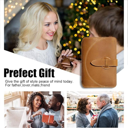 Leather Passport Holder for Travel with Airtag Slot, Passport Wallet for Men & Women,1-3 Passport Books,Passport Sleeves Travel Essential & Gift (Glod Brown, With AirTag Slot)