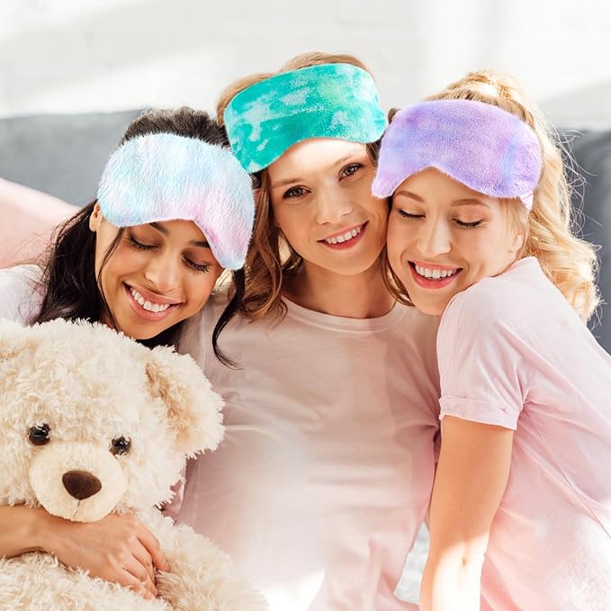 Cuffbow 6 Pcs Plush Sleep Eye Mask Silk Furry Eye Covers for Sleeping Cute Sleep Mask Fluffy Comfortable Sleeping Blindfold for Travel Sleepover Nap Party Supply Women(Tie Dye,Colorful)