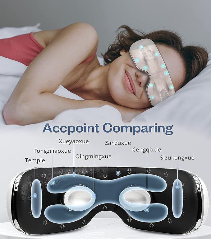 Eye Massager with Heat and Cooling for Migraine Dry Eyes Relief, Rechargeable Bluetooth Music Migraines Relief Eye Massager Improve Sleeping Gifts for Women Men