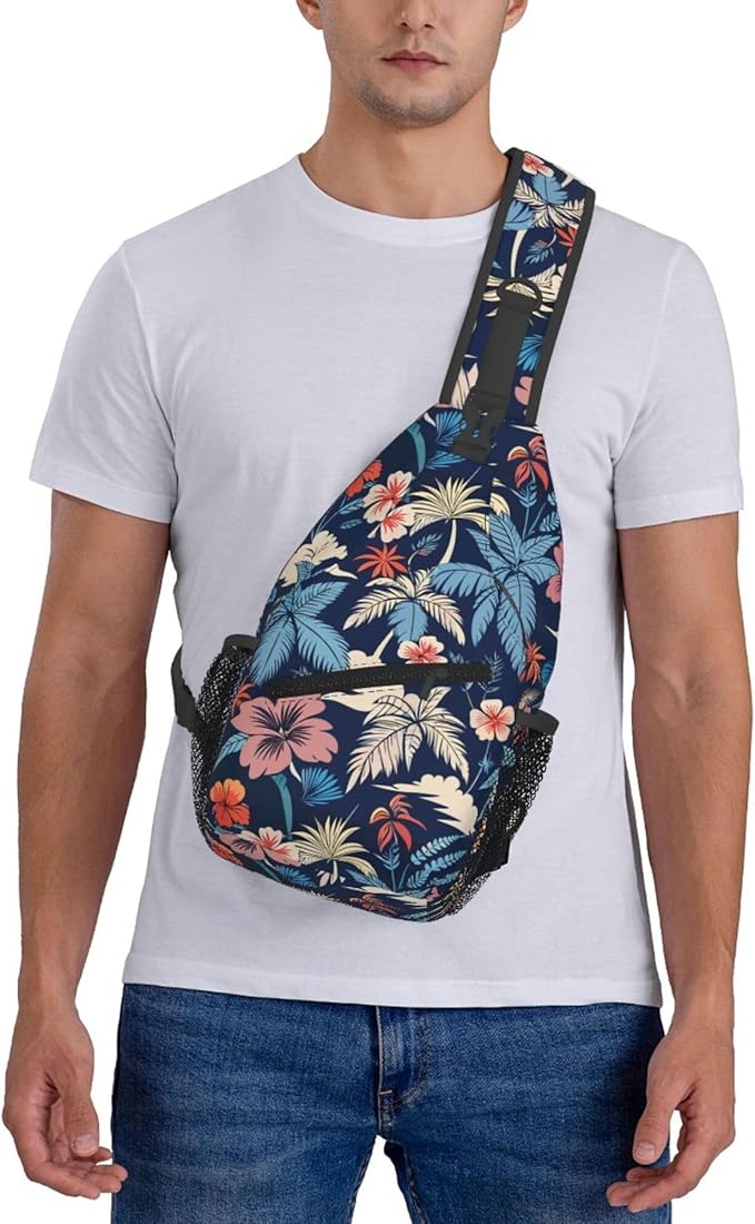 Hawaii Tropical Palm Sling Backpack Crossbody Bag Casual Chest Bags Travel Hiking Daypack Shoulder Bag for Women Men