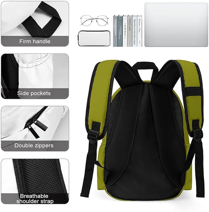 Olive Green Backpack Adult Travel Daybag for Women Men College Backpack for Vacation Hiking Camping Bag