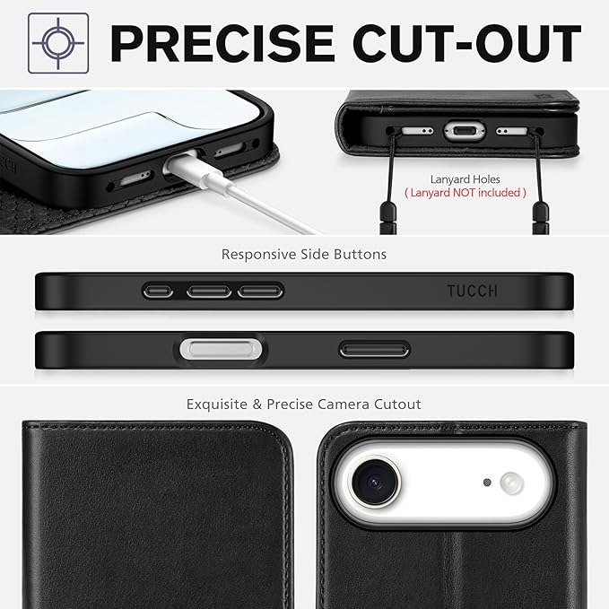 TUCCH Case Wallet for iPhone Air (6.5") 2025, RFID Blocking 3 Card Holders | Kickstand | PU Leather | Protective Flip Folio Cover | TPU Shockproof Interior Shell | Black