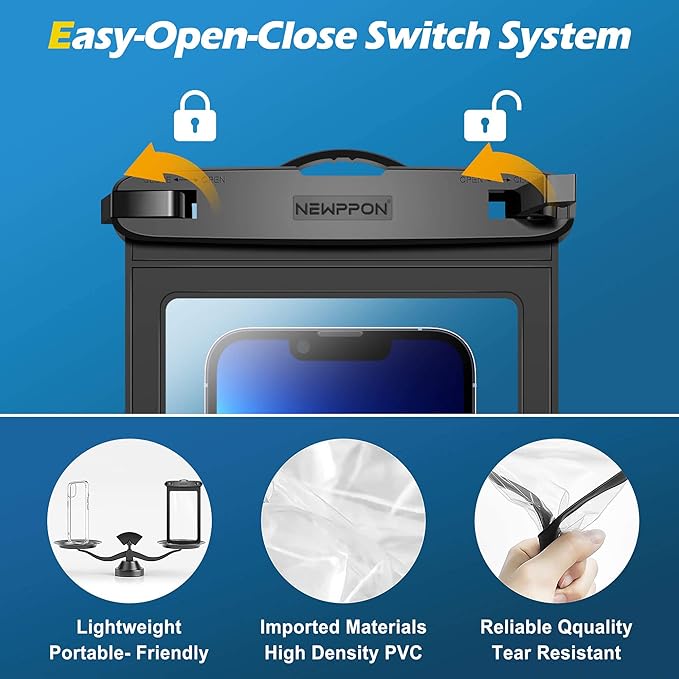 Large Waterproof Phone Pouch : 2 Pack Underwater Clear Cellphone Holder - Universal Water-Resistant Dry Bag Case with Neck Lanyard for iPhone Samsung Galaxy for Beach Swimming Pool