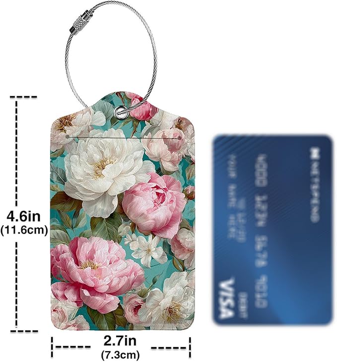 Vintage Beautiful Floral 3 Pack Luggage Tags, PU Leather Luggage Tags for Suitcase,Name ID Labels with Privacy Cover Suitcases and Metal Loop for Travel Bag Suitcase