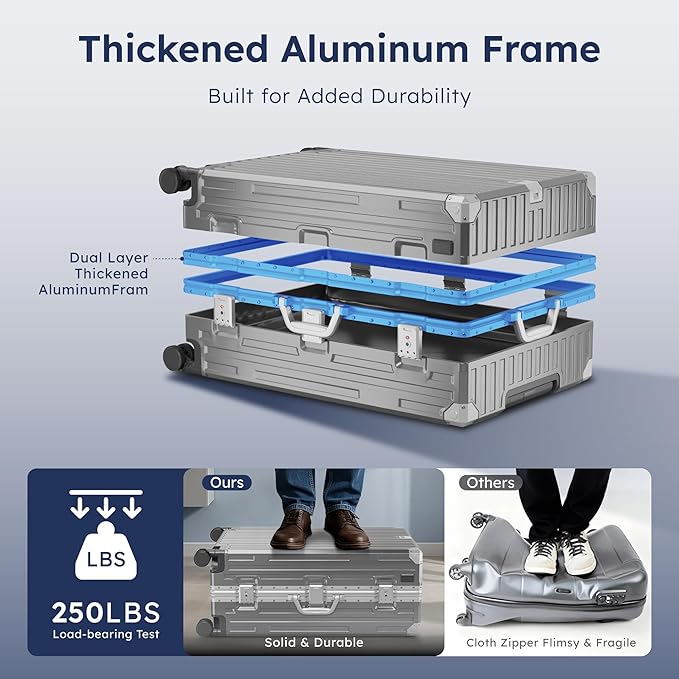 ALPHA CAMP Checked 28 Inch Luggage, Thickened Aluminum Frame Luggage with TSA Spinner Wheels, 3-Layer PC Hard Shell Zipperless Lightweight Travel Suitcase, TypeC USB Charging Port, Cup Holder Grey