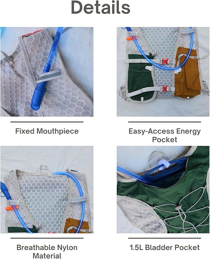 Lightweight Running Vest with 1L Hydration Bladder – 5L Trail Running Water Vest for Women & Men, Adjustable Fit Hydration Pack for Marathon, Jogging, Hiking, Cycling (Green/Grey/Pink)