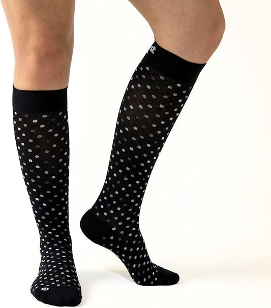 Medical Grade Compression Socks for Men & Women 15-20 mmHg by OrthoSleeve (Black Polka Dot, Large)