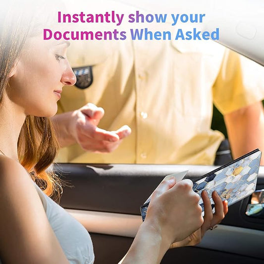 Car Registration and Insurance Card Holder, RFID Blocking Leather Auto Car Document Holder,Vehicle Glove Box Driver License Card Document Organizer for Men Women-Geometric Gold Marble