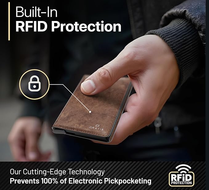 GRATIA Slim Wallet for Men - RFID Blocking, Minimalist Credit Card Holder, Stylish Men Wallet for Security & Convenience, Front & Back Pocket Cardholder, Holds 8 Cards (Brown)