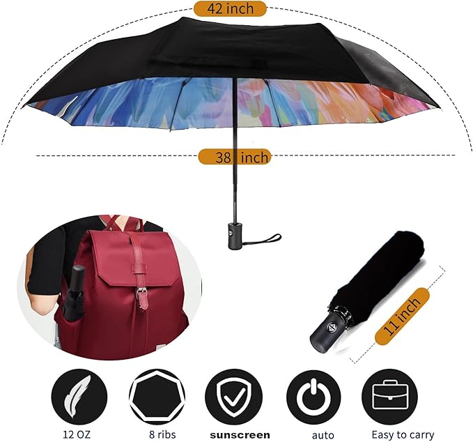 MRTLLOA 42/49 Inch Compact Windproof Travel Umbrella for Rain, Lightweight, Portable, Automatic, Strong, Waterproof Folding Umbrellas for Women, Men and Teenagers