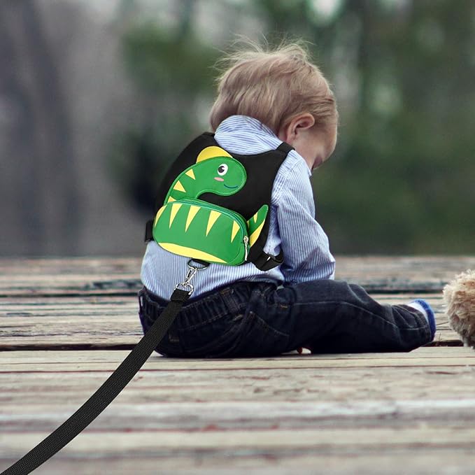 Accmor Toddler Harness Leash + Anti Lost Wrist Link, Cute Dinosaur Kids Harness with Leash, Mini Child Harness Leash Wristband Tether Protector for Baby Boys Girls Age1-3 Years Old to Outdoor Travel