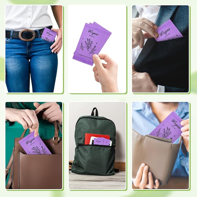 Individual Hand Wipes Wet Wipes Travel Size,Wet Wipes Individually Wrapped Bulk Cleansing Travel Size Wipes for Wedding Travel Restaurant Barbecue (1 Count (Pack of 60), Lavender)