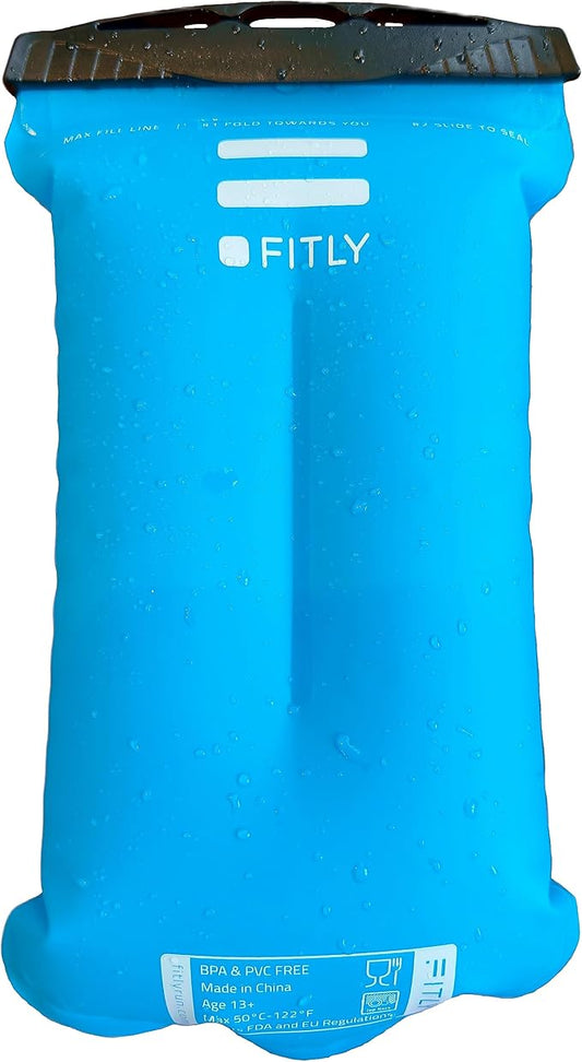FITLY Soft Flask - Shrink As You Drink Soft Water Bottle for Hydration Pack - Folding Water Bottle Ideal for Running, Hiking, Cycling, Climbing & Rigorous Activity