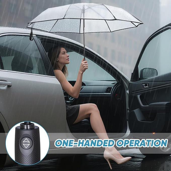 PTEROMY Windproof Compact Travel Umbrellas for Rain and Sun, Withstands 85MPH Winds Auto Open Close Folding Umbrella with Ergonomic Handle, Quick Dry Canopy for Commuting or Backpack