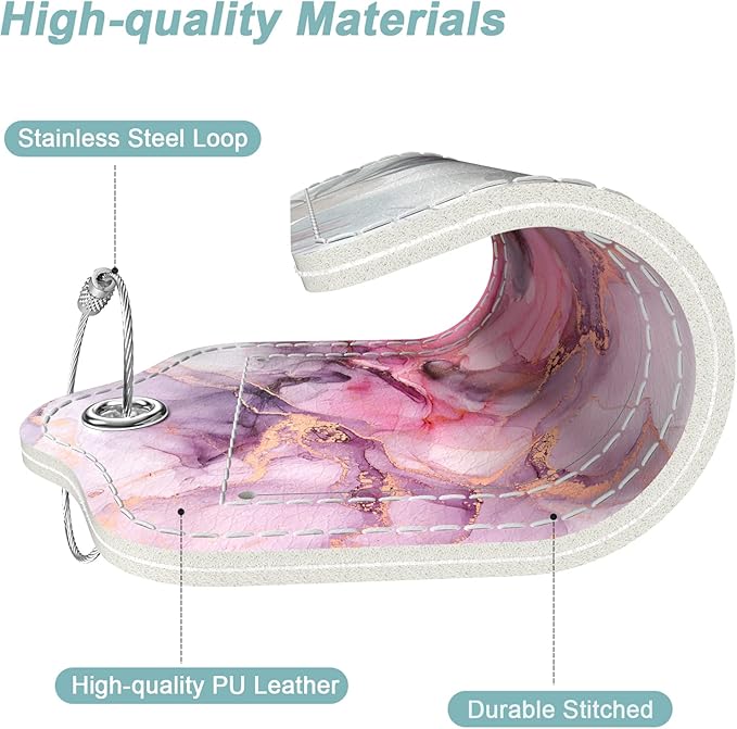 Rimilak 3 Pcs PU Leather Luggage Tags for Suitcase, Travel Cruise Luggage Tag with Privacy Flap, Name ID Label and Metal Loop for Women Men Baggage Handbag School Bag Backpack, Colorful Marble