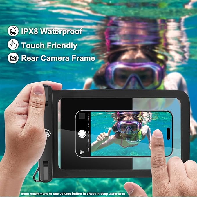 [Up to 10"] Tekcoo Large Capacity Waterproof Phone Case IPX8 [2-Pack] Black Pouch Lanyard Vacation Dry Bag for iPhone 17/16/15/14/13/12 Pro Max/Pro/Air/SE, Galaxy S25/S24 FE/S23/S22/A17/A15/A14/A36