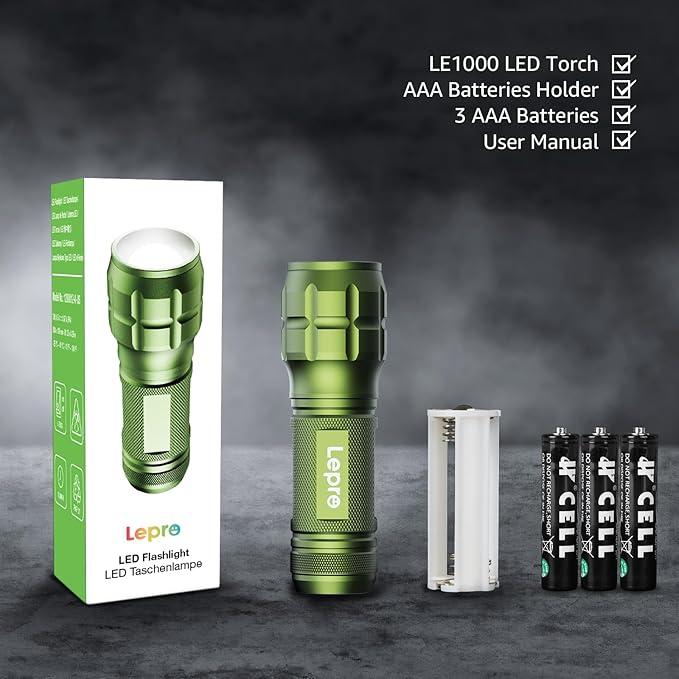 Lighting EVER LED Flashlights High Lumens, Small Flashlight, Waterproof, Adjustable Focus Flash Light for Outdoor, Emergency, AAA Batteries Included