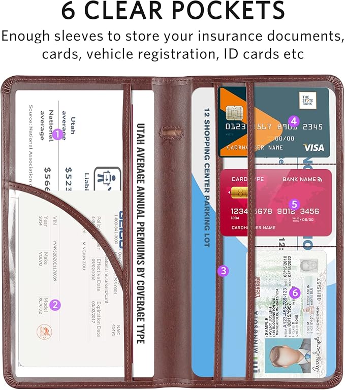 CoBak Premium Faux Leather Car Document Holder with Magnetic Closure and 6 Compartments