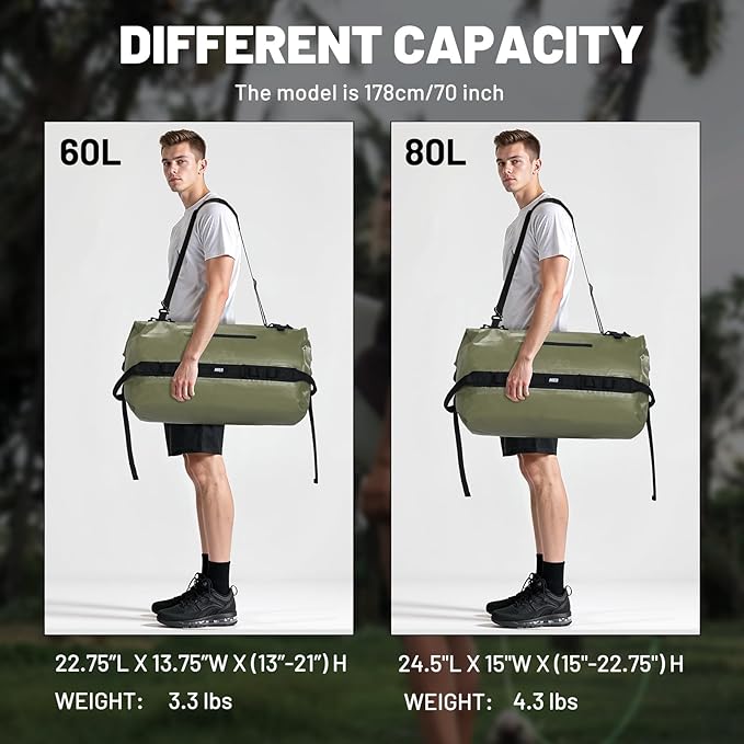 MIER Large Waterproof Duffel Bag Rolltop Dry Backpack Duffle Bags for Kayaking, Rafting, Boating, Swimming, Camping, Travel, Gym, Beach, 60L/80L