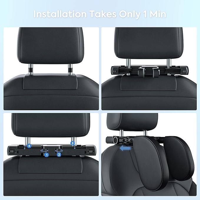 QRabbit Adjustable Car Headrest Pillow, U-Shaped Head Support Neck Pillows, Car Travel Sleeping Headrest Pillow for Kids & Adults Head Support, Only Suitable for Car Seat with 2 Poles