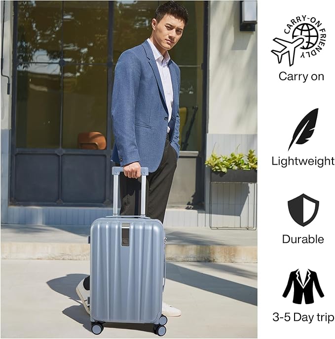 Hanke 20 Inch Carry On Luggage 22x14x9 Airline Approved Lightweight PC Hard Shell Suitcases with Wheels Travel Luggage Rolling Suitcase Travel Luggage Bag for Weekender(Gray)
