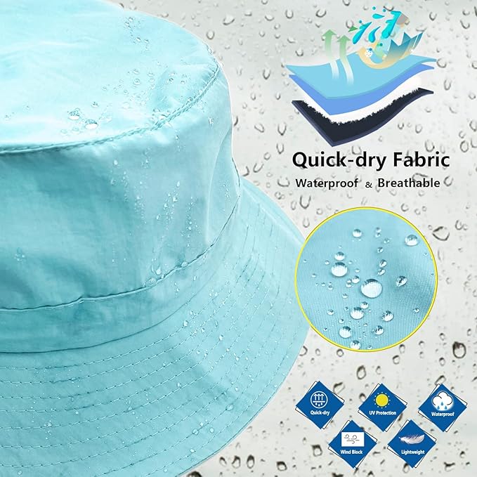 woogwin Waterproof Bucket Rain Hat with Chin Strap Quick Dry Packable Boonie Sun Hat Safari Hat UV Protection