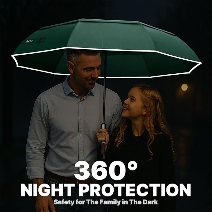 Royal Walk Windproof Folding Travel Umbrella Compact and Strong Luxurious Real Wood Handle Automatic Open Close Vented Double Canopy for Men and Women