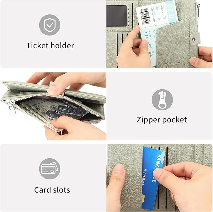 Passport Holder for Women Leather Passport Wallet for Travel RFID Blocking Passport Wallet Credit Card Holder with Zipper Pocket