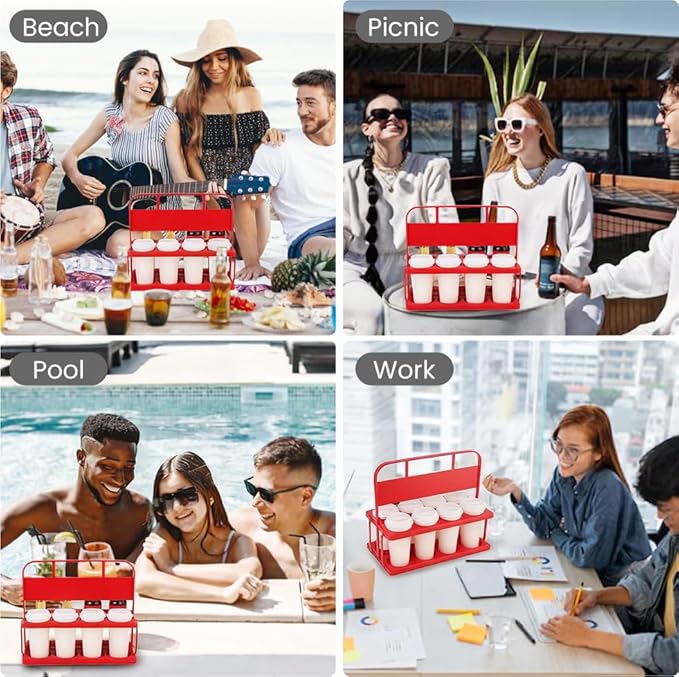 Reusable Drink Carrier with Handle for Food Delivery Drivers, Portable 8 Cup/Coffee Holder Accessories for Delivery, Foldable Drinks Caddy with Tray, Car Durable Plastic Festive Bottle, Vacation