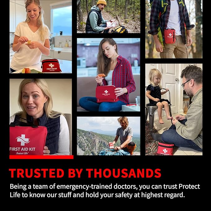 Protect Life First Aid Kit for Home & Business, 250 Pcs - Emergency Medical Kit for Camping & Hiking