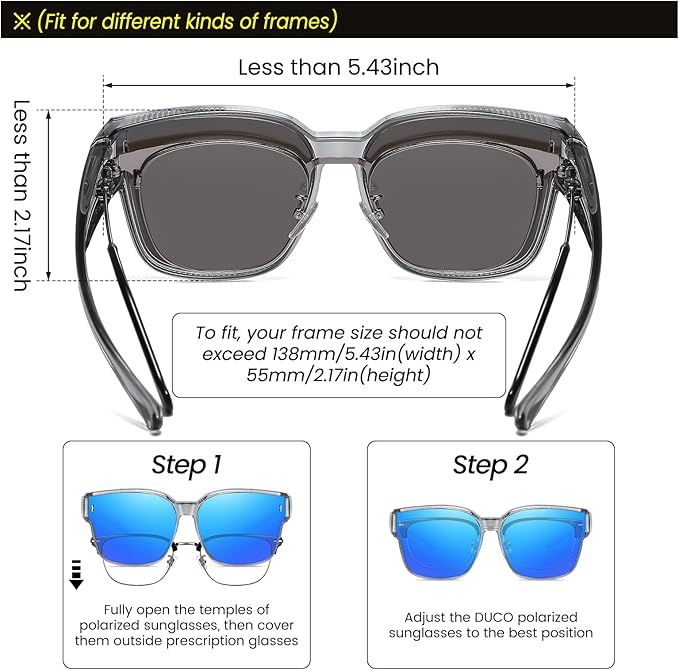 DUCO Fit Over Sunglasses for Men Women Wear Over Glasses Retro Wrap Around Polarized Sun Glasses UV400 Protection DC8981