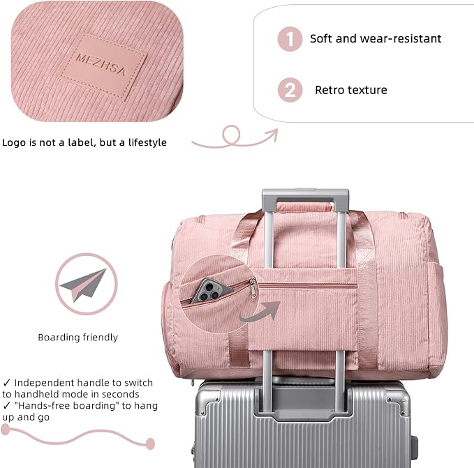 Girls Duffle Bag Woman Corduroy Travel Bag Kids Sports Duffel Bags With Shoe Compartment Wet Pocket (pink)