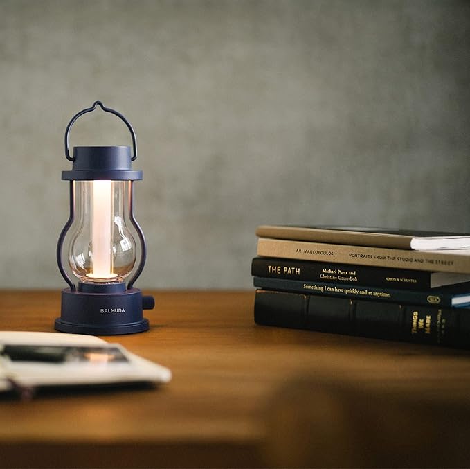 BALMUDA The Lantern | Rechargeable LED Lantern | 3 Light Modes: Candle, Amber, & Warm White | Battery Operated | Lightweight | Water-Resistant | US Version | Navy