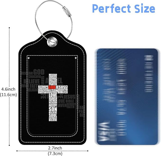 Luggage Tags for Suitcase Cross of Christian Words 2 PCS Leather Travel Cruise Luggage Tag with Stainless Steel Loop Name ID Label Privacy Cover for Women Men Travel Bag Labels Set